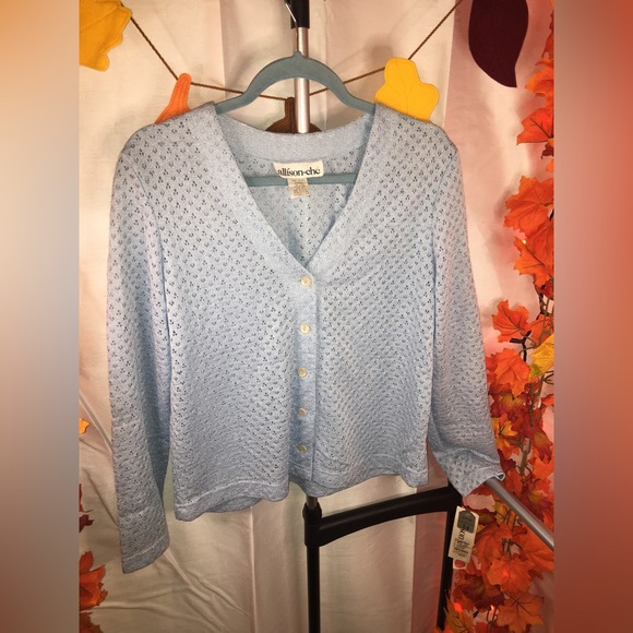NWT Allison Che | Women’s Light Blue Open Knit Cropped Sweater Cardigan - Picture 9 of 9